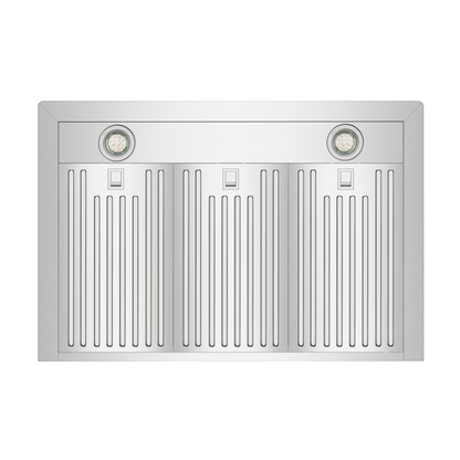 Start2Finish Empava 36-inch ducted wall mount range hood with sleek stainless steel finish and control panel for kitchen ventilation.