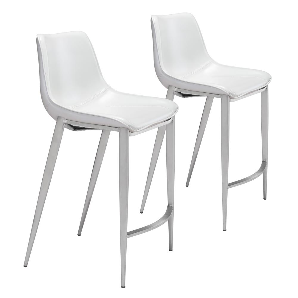 Magnus counter stool set of 2 by Start2Finish featuring white seats and silver legs, modern kitchen or bar furniture.