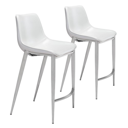 Magnus counter stool set of 2 by Start2Finish featuring white seats and silver legs, modern kitchen or bar furniture.