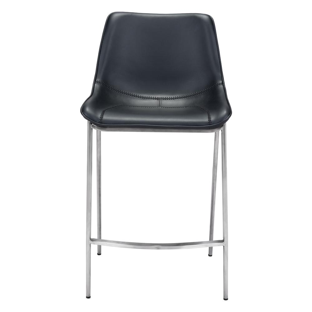 Start2Finish Magnus counter stool set in black and silver with modern metal legs and padded seats, ideal for kitchen or bar areas.