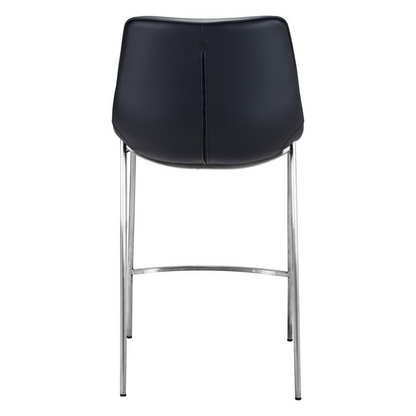 Two black and silver Magnus counter stools by Start2Finish, featuring modern design with metal frames and upholstered seats.