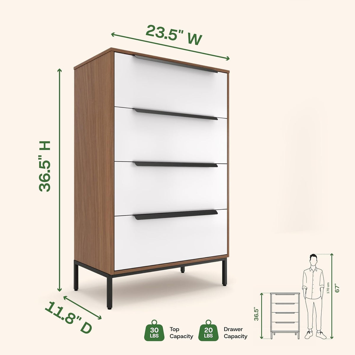 Dark Brown 4 Drawer Slimline Fabric Storage Dresser