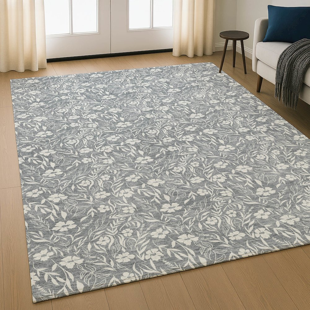 Gray indoor/outdoor Soft Essentials SE4 rug by Start2Finish, measuring 9x12 feet, with plush, washable, soft texture.