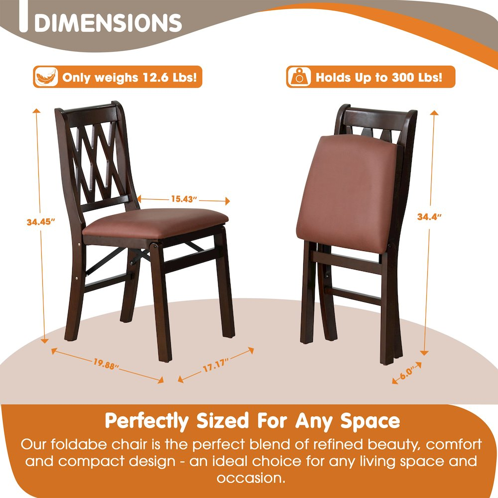 Pair of Start2Finish Plano modern dining chairs with PU leather seats, 3-X back design, mahogany finish, set of two.