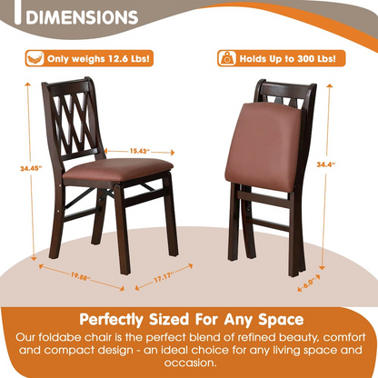 Pair of Start2Finish Plano modern dining chairs with PU leather seats, 3-X back design, mahogany finish, set of two.