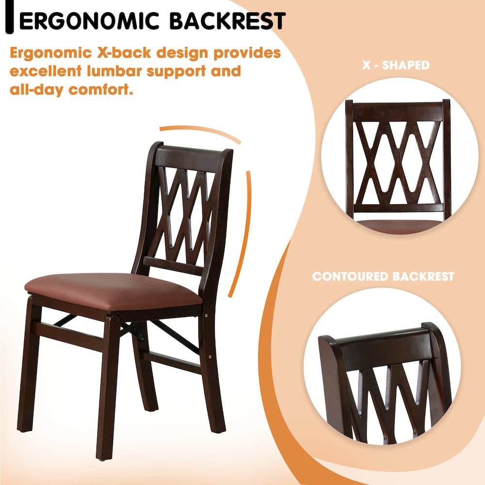 Set of 2 Plano Modern Dining Chairs with mahogany finish, PU leather seats, and 3-X back design by Start2Finish.
