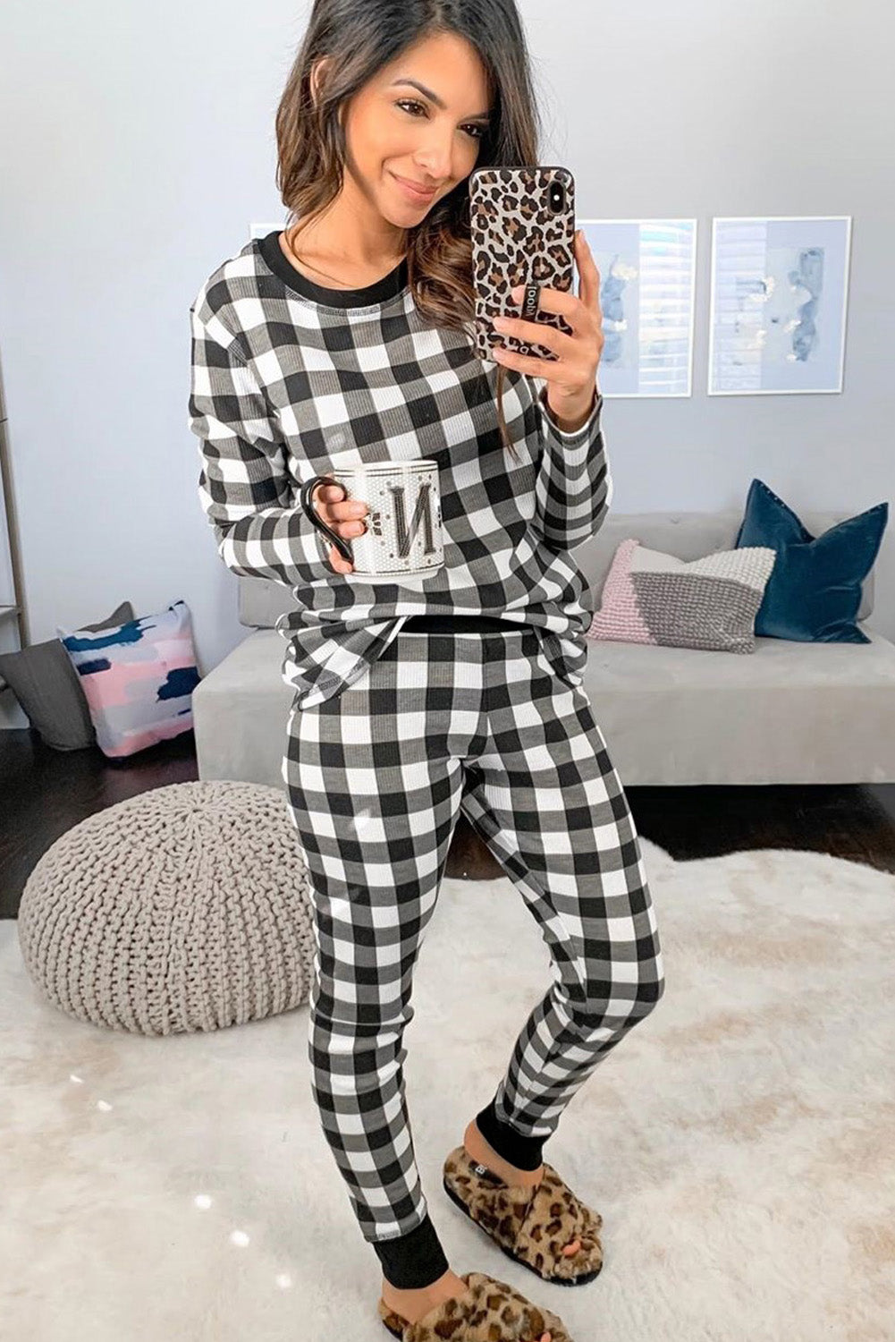 Black plaid two-piece women&