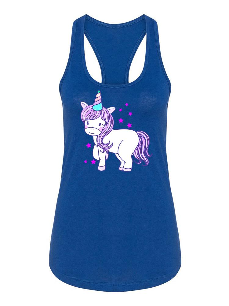 Baby unicorn racerback tank top by Start2Finish, featuring a colorful unicorn design on lightweight apparel.