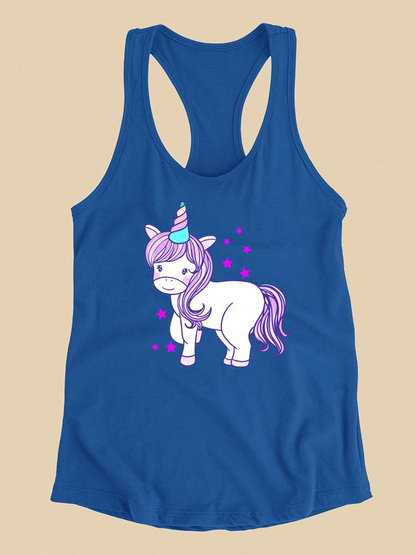 Baby unicorn racerback tank top by Start2Finish with colorful unicorn design on soft apparel fabric.