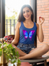 Purple butterfly racerback tank top by Start2Finish, featuring a vibrant butterfly design on soft apparel fabric.