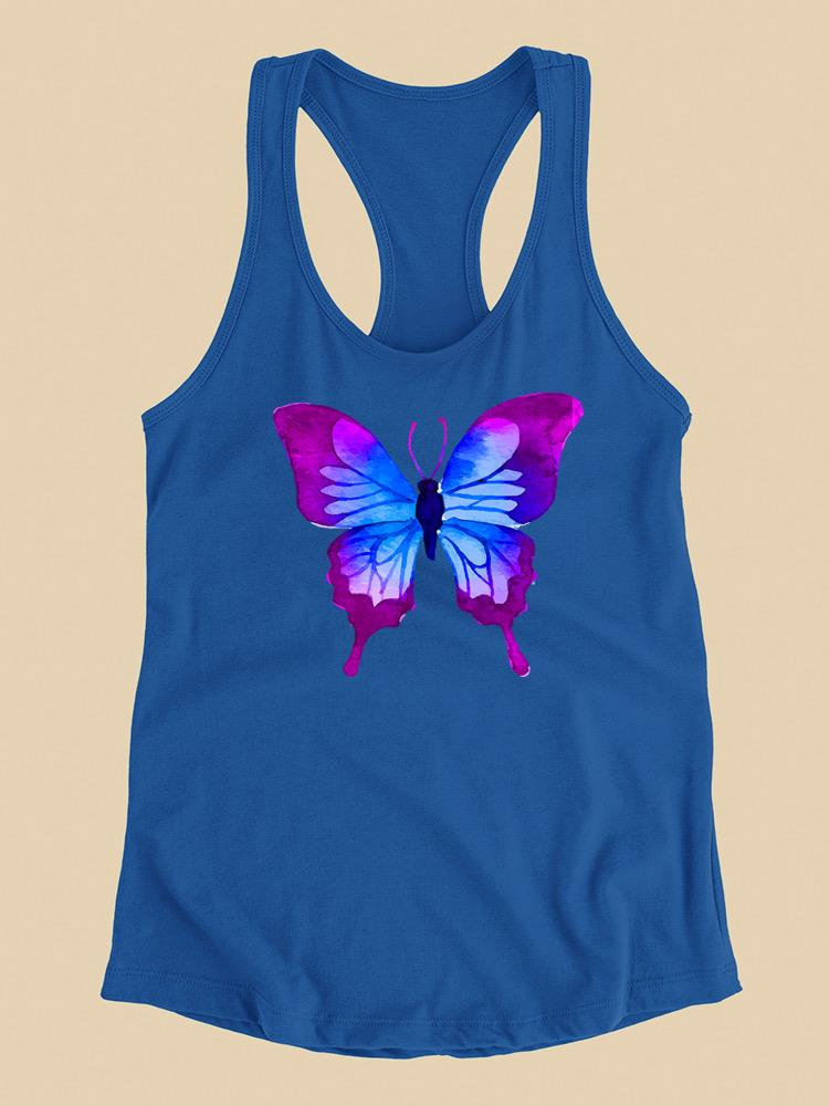 Purple butterfly racerback tank top by Start2Finish with colorful butterfly design, sleeveless apparel for activewear or casual wear.