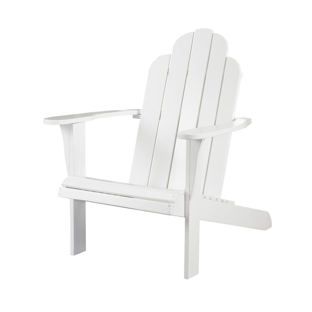 White Adirondack chair by Start2Finish with wide armrests and slatted backrest, ideal for outdoor patio or garden seating.