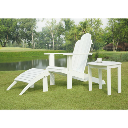 White Adirondack chair by Start2Finish with wide armrests and slatted back, ideal for outdoor relaxation and patio decor.