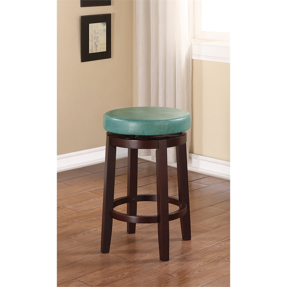 Start2Finish Maya Teal 24-inch counter stool with wooden legs and upholstered seat, ideal for kitchen or bar area.
