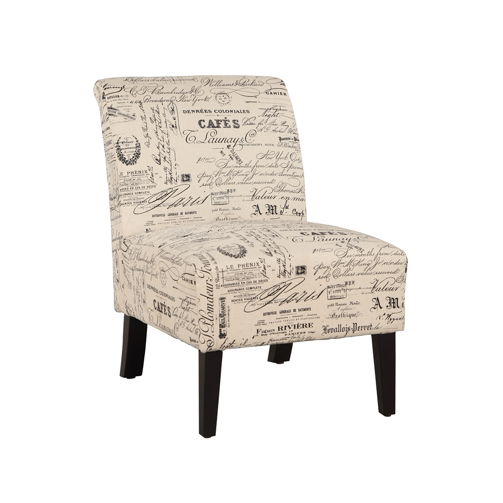 Linen Script Lily Chair by Start2Finish featuring a stylish upholstered design with a soft linen fabric and elegant wooden legs.