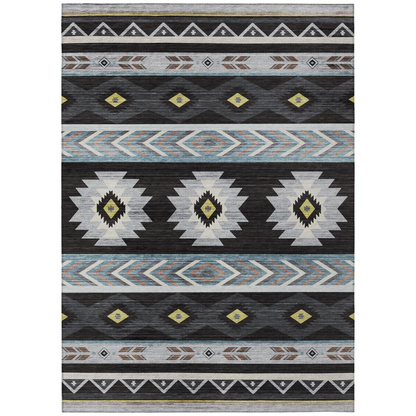 Start2Finish Sonora ASO33 Midnight washable 9x12 indoor/outdoor rug with a dark, patterned design and soft texture.