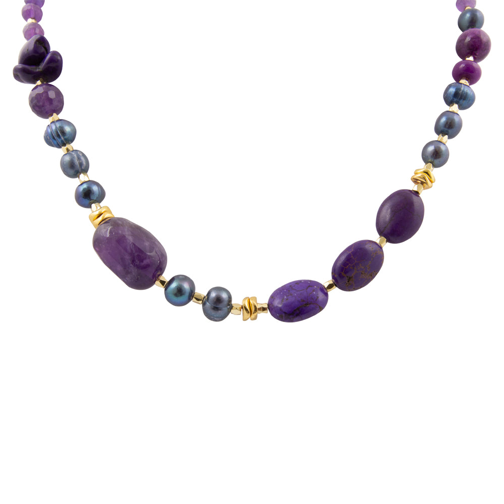 Purple amethyst and gold chunky necklace from Start2Finish, featuring large amethyst stones and a bold jewelry design.