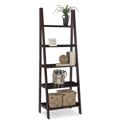 Start2Finish Acadia Ladder Bookshelf in espresso finish with multiple shelves for storage and display.
