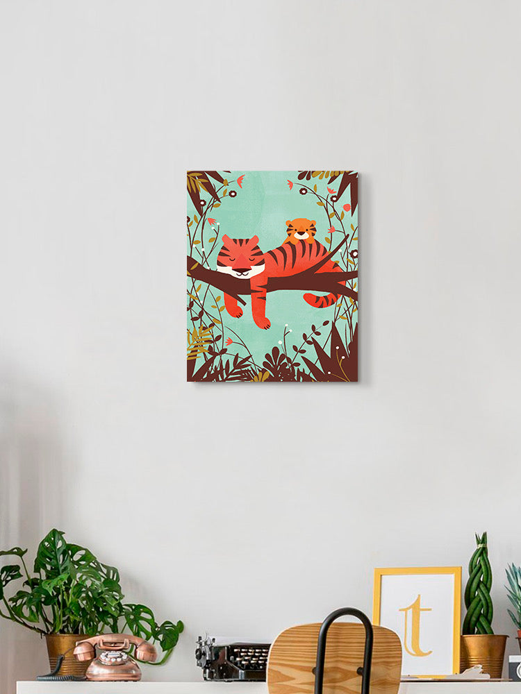 Sleeping Tiger Mom wall art by Jay Fleck Designs, featuring a detailed illustration of a resting tiger and a mother figure.