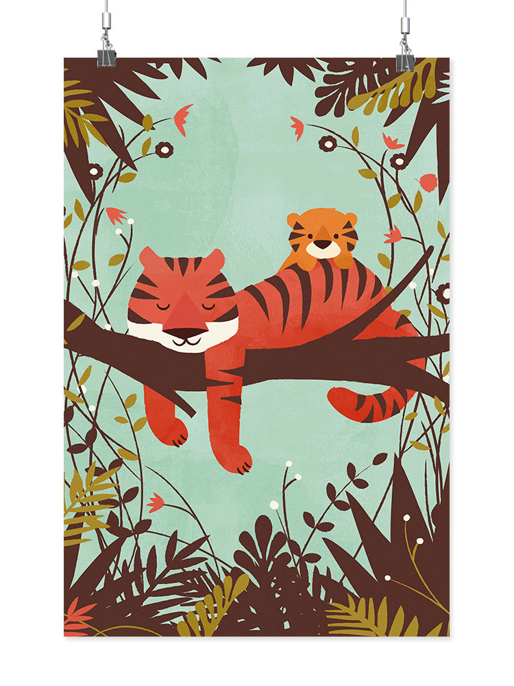 Sleeping Tiger Mom wall art by Jay Fleck Designs, featuring a detailed illustration of a tiger and motherly scene for home decor.