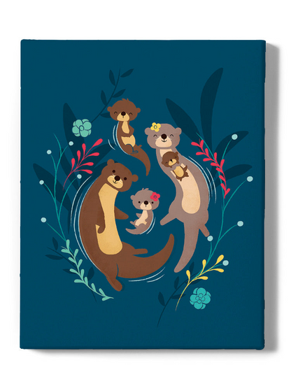 Otter Family Wall Art by Jay Fleck Designs featuring a charming illustration of otters for home decor in a natural setting