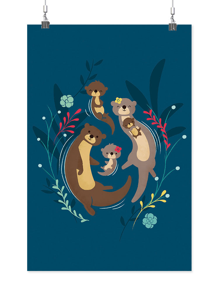 Otter family wall art print by Jay Fleck Designs, featuring a charming family of otters in a natural setting for home decor.