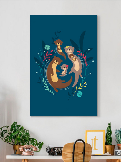 Otter family wall art by Jay Fleck Designs, featuring a charming illustration of otters for home decor.