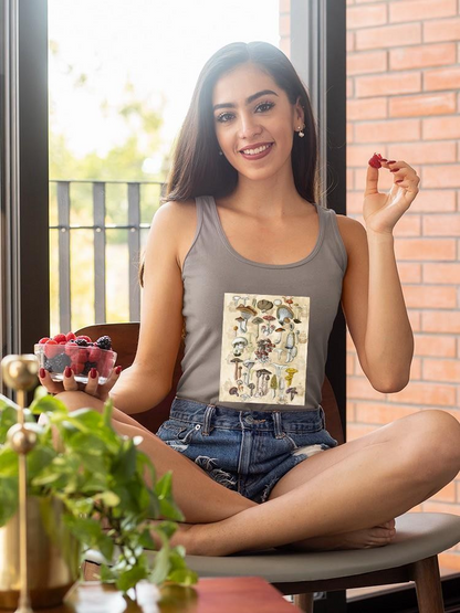 Mycological Study T-shirt by Naomi McCavitt Designs, featuring mushroom illustrations on a comfortable apparel shirt.