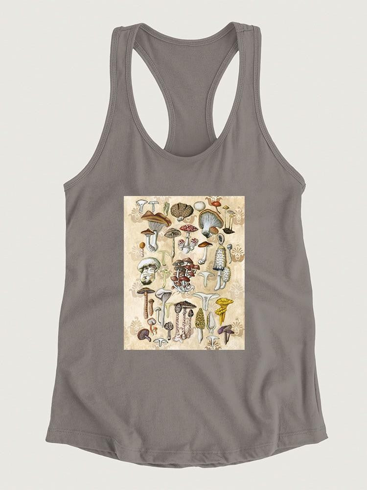 Start2Finish Mycological Study T-shirt by Naomi McCavitt Designs featuring detailed mushroom illustrations on soft apparel.