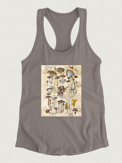 Start2Finish Mycological Study T-shirt by Naomi McCavitt Designs featuring detailed mushroom illustrations on soft apparel.