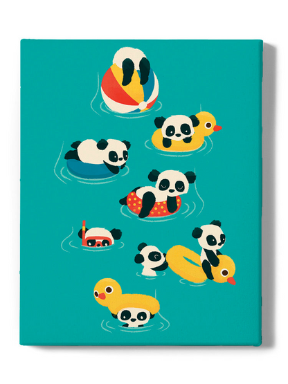 Panda Vacation wall art by Jay Fleck Designs, featuring a playful panda scene, perfect for home decor.