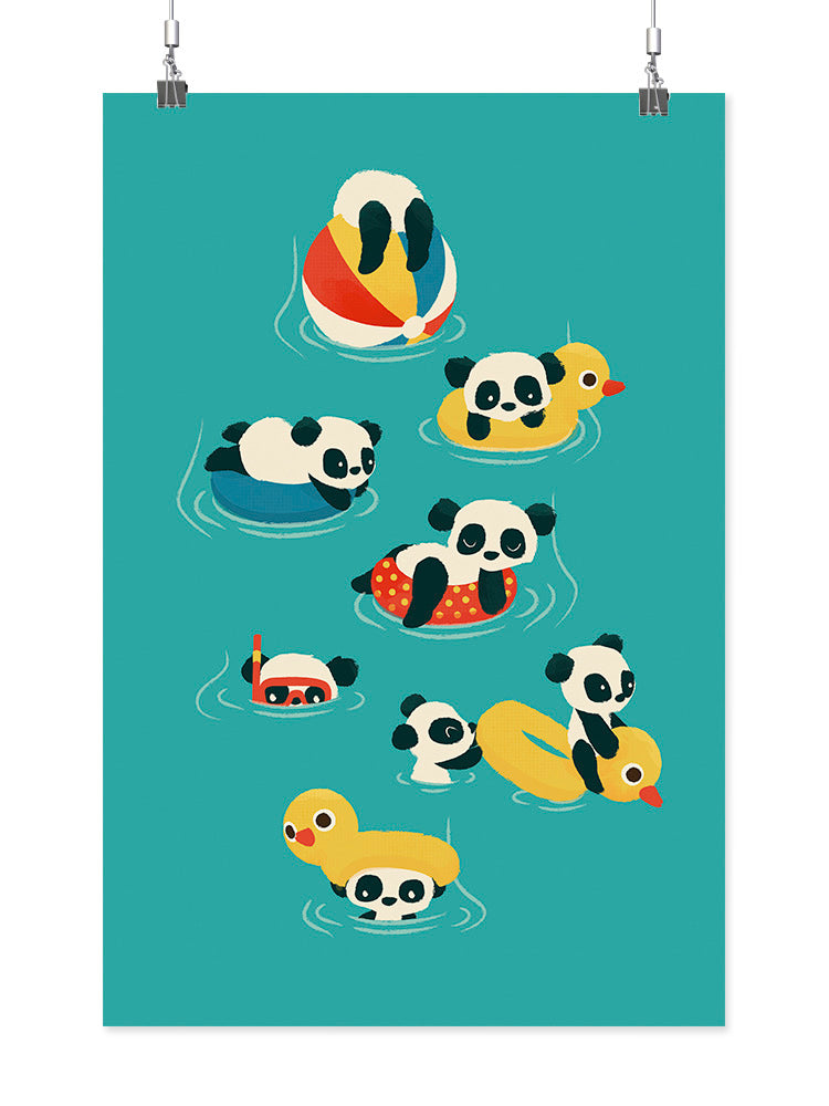 Panda Vacation wall art by Jay Fleck Designs featuring a panda relaxing on a tropical beach scene for home decor.