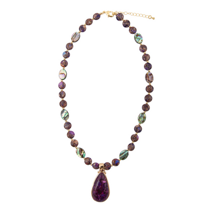 Purple turquoise and gold pendant necklace from Start2Finish, featuring a elegant jewelry design with vibrant stones and gold accents.