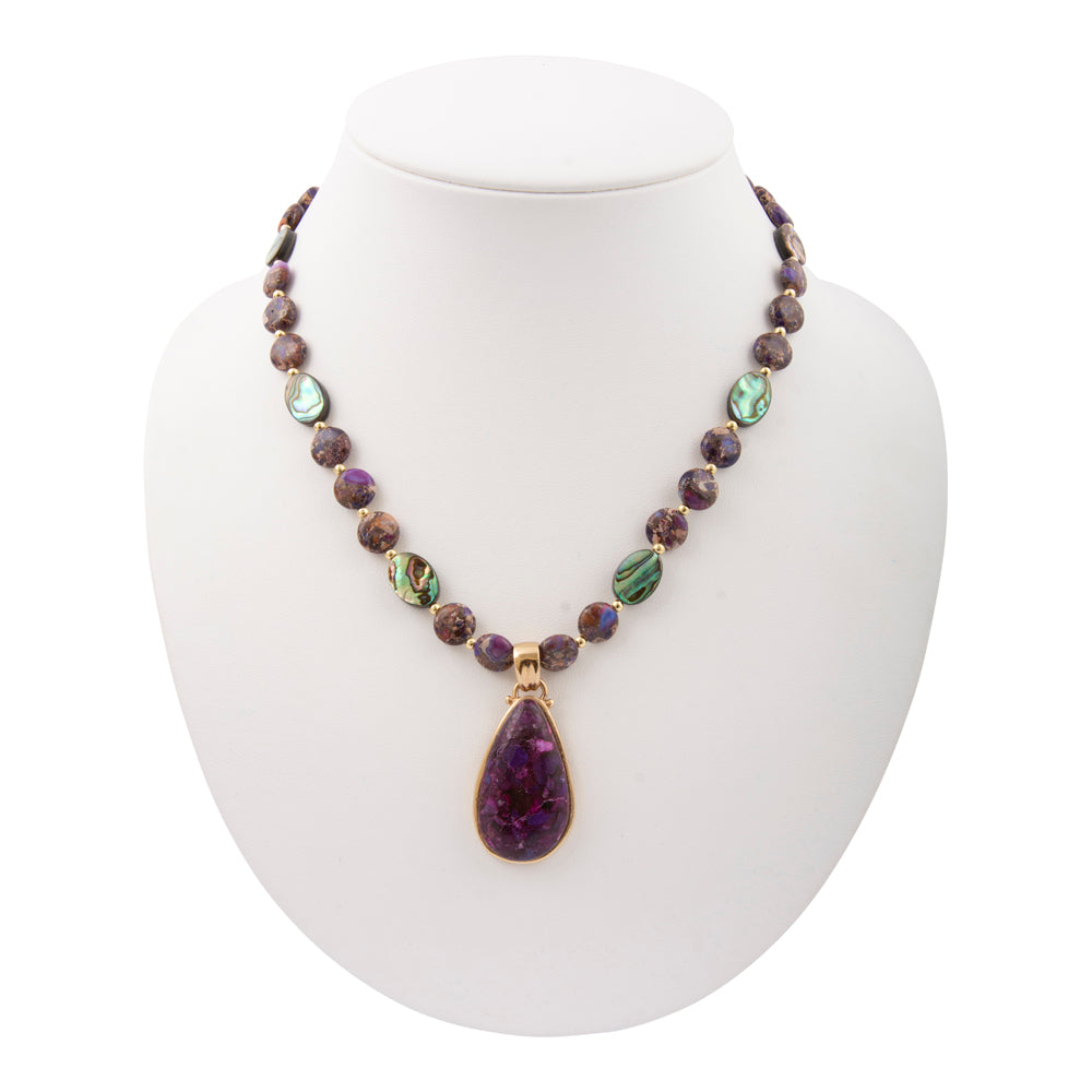 Purple turquoise and gold pendant necklace from Start2Finish featuring a stylish jewelry design with vibrant colors.