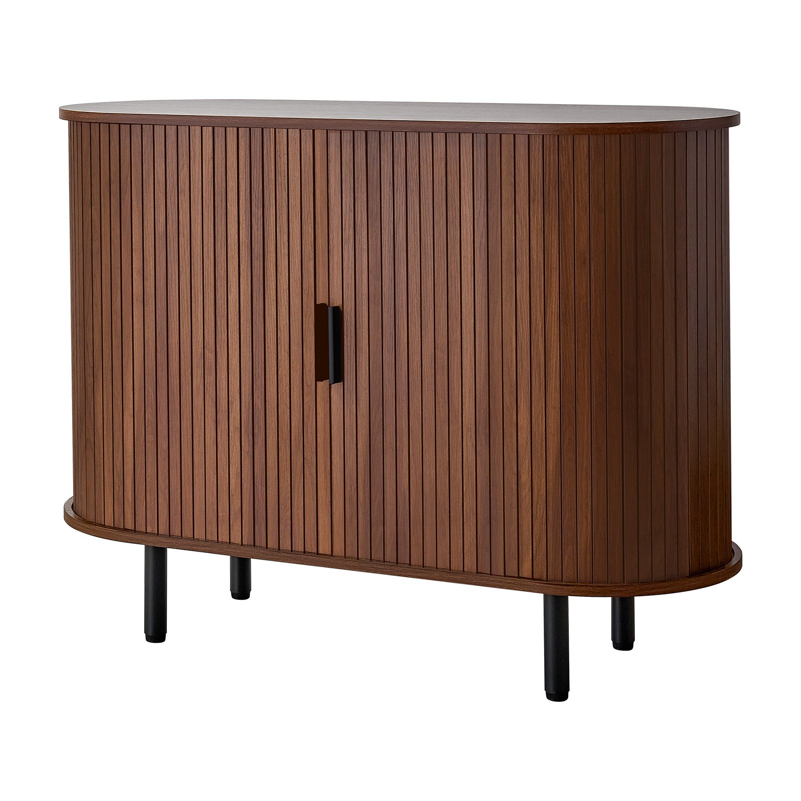 Walnut VEVOR coffee bar cabinet with 2 sliding doors, mid-century fluted design, perfect for living room or kitchen storage.