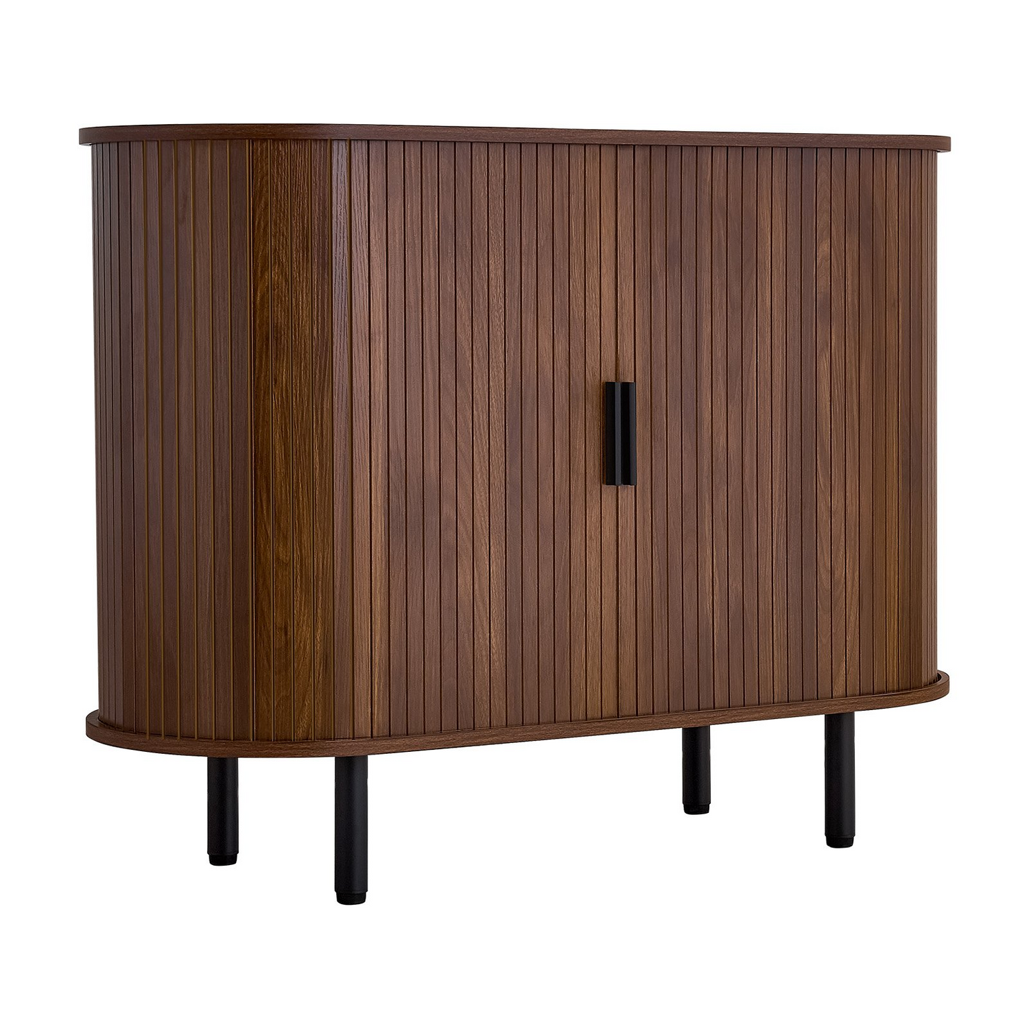 Walnut VEVOR coffee bar cabinet with two sliding doors, mid-century fluted design, ideal for living room, entryway, or kitchen.