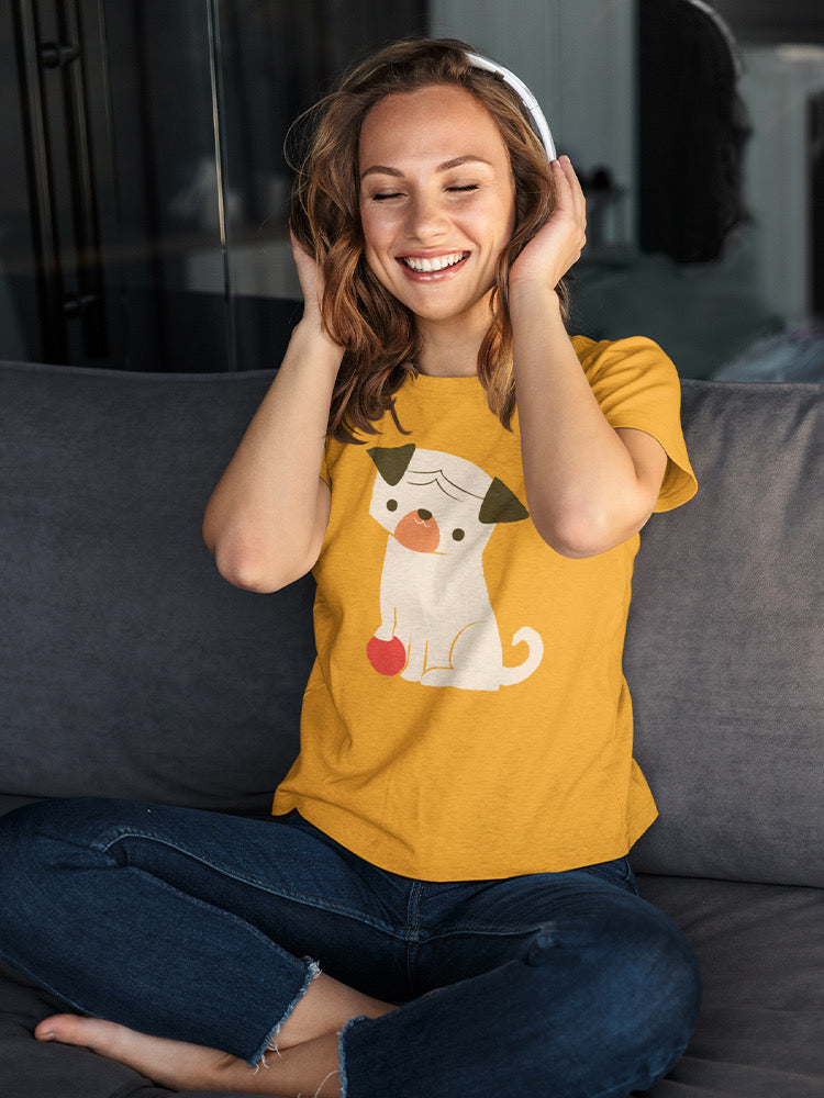 Dog with a ball graphic T-shirt by Jay Fleck Designs for Start2Finish, casual apparel featuring a playful dog image on the front.