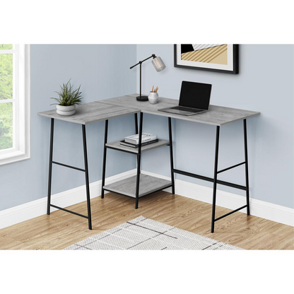 Start2Finish L-shaped computer desk with corner design and storage shelves for home office workspace setup.