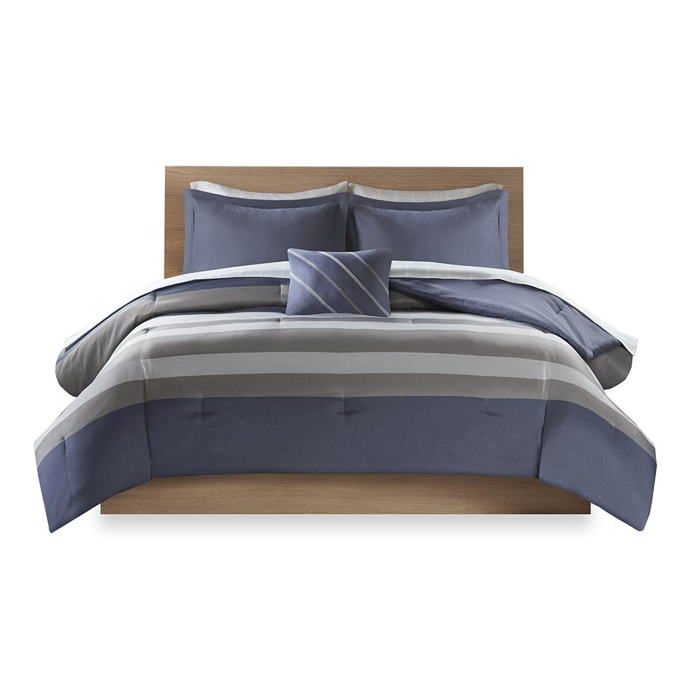 Start2Finish striped comforter set with matching bed sheets, featuring a cozy bedding ensemble in a modern striped pattern.