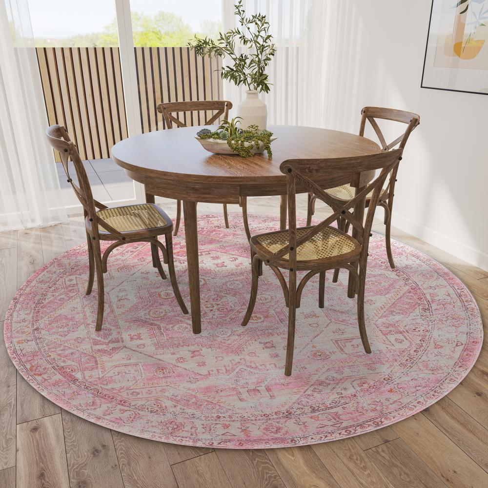 Start2Finish Jericho JC5 Rose 6x6 round rug with intricate floral pattern and soft pink tones, perfect for cozy living spaces.
