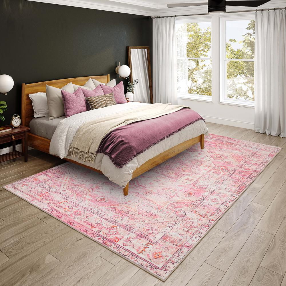 Start2Finish Jericho JC5 Rose 10x14 rug displaying a floral pattern in shades of rose and beige on a soft fabric background.