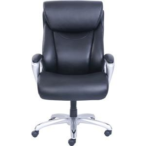 Lorell Wellness by Design Big &amp; Tall office chair with black bonded leather, armrests, 5-star base, and flexible air technology.