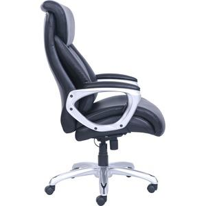 Lorell Wellness by Design big and tall office chair with black bonded leather seat and back, armrests, and a five-star base.