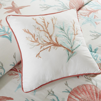 Start2Finish 7-piece cotton sateen comforter set with matching pillow shams and decorative pillows on a neatly made bed.
