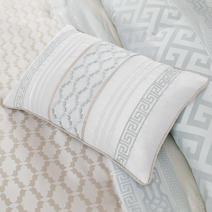 Start2Finish 7-piece comforter set with matching pillow shams and decorative pillows, showcasing a cozy, stylish bedroom bedding ensemble.