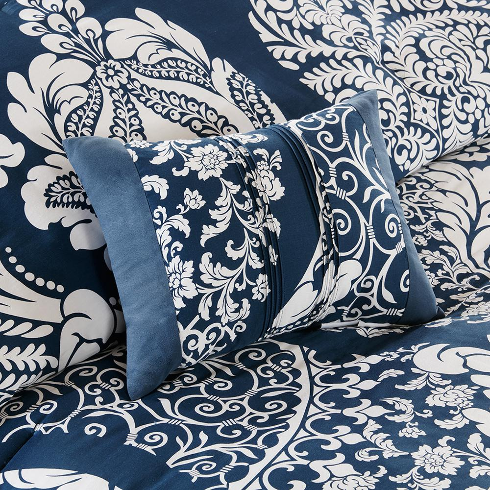 Start2Finish Vienna 7-piece cotton printed comforter set in indigo, featuring a cozy bedding design with matching pillow shams.