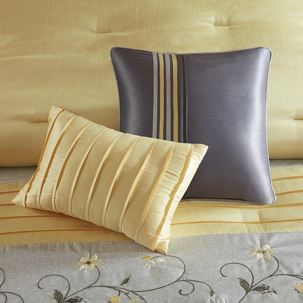 Start2Finish embroidered 7-piece comforter set with detailed floral embroidery on soft bedding, includes comforter and matching pillow shams.