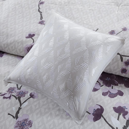 Start2Finish Holly 8-piece cotton comforter set in purple and taupe, featuring a cozy, stylish bedding design.