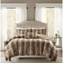 Start2Finish 4-piece faux fur comforter set with plush, soft bedding in neutral tones for cozy bedroom decor.