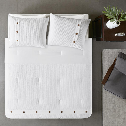 Start2Finish 3-piece cotton waffle weave comforter bedding set with textured, soft fabric and matching pillow shams.